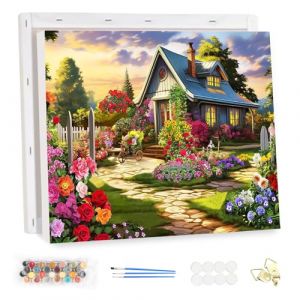 MEIYUDA Peinture par Numero Adulte avec Cadre, Maison des fleurs colorée Kit de Peinture à l'Huile sur Toile par Numéro, Débutants Peinture Acrylique Pigmentée, Decoration Maison Cadeau 40x30cm (JINBEIKANG, neuf)
