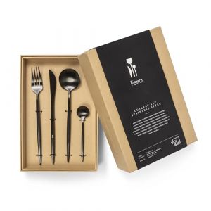 VIDI FERRO Set de Couverts Fumée Noire | Service de Table 6 Personnes | Couverts de luxe 24 pièces | Cuillères, Fourchettes, Couteaux, Cuillères à café | Acier inoxydable | Passe au Lave-vaisselle (MA SHOP EU, neuf)