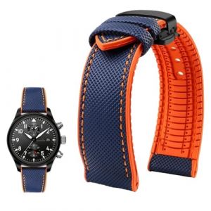PctkeLsend Bracelet de montre &eacute;tanche en toile et caoutchouc for homme, 19-24 mm, compatible avec Breitling, Omega, IWC, Citizen, TUDOR et Hamilton(Blue Orange Black B,20mm) (PeiLINpppppp, neuf)