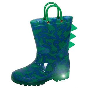 ScruffyTed Bottes en caoutchouc pour enfants avec poignées et lumières clignotantes - Motif dinosaure, Vert/bleu, 31 EU (Lora Dora, neuf)