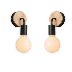 XIHOME Paquet de 2 Minimaliste D&eacute;cor en Bois Applique Murale Noire Haut/Bas D&eacute;coratif pour la Lampe Int&eacute;rieur,Murale Montage R&eacute;tro Lampes E27 Max 60W (XIHOME, neuf)