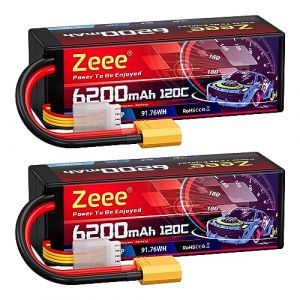 Zeee 4S Lipo 6200mAh 14.8V 120C avec Prise XT90, Batterie RC en Coque Rigide pour rc Voiture, Camion, Char, Buggy, truggy, mod&egrave;les RC (2 pi&egrave;ces) (ZEEE POWER, neuf)