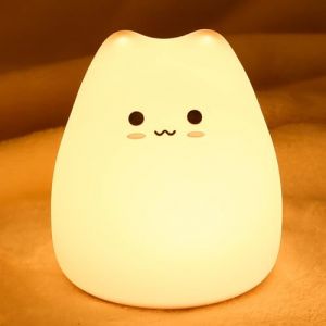 LOVERUIS Veilleuse Enfants, 7 couleurs Lampe de Nuit Bébé Veilleuse, Kawaii Veilleuse Déco Chambre Bébé Veilleuse Enfants Batterie, portable pour cadeau déco (Baleine) (Mini chat) (LOVERUIS, neuf)