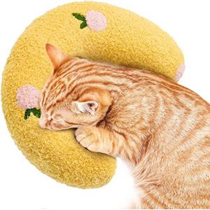 Jognee Coussin pour chat | Jouet apaisant doux et moelleux pour animaux de compagnie | Coussin en peluche | Coussin en forme de U pour dormir, se reposer, jouer (jaune) (JPANG, neuf)