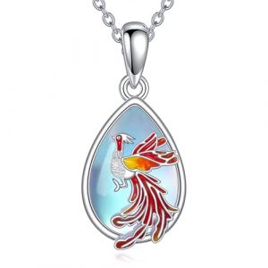 YAFEINI Collier Ph&eacute;nix en pierre de lune/cristal rouge/ambre pour femme 925 Argent sterling Ph&eacute;nix Pendentif Cha&icirc;ne Bijoux Cadeau pour femmes et filles, 24mm, Argent sterling, Pierre de lune (IOFUGJGOIS, neuf)