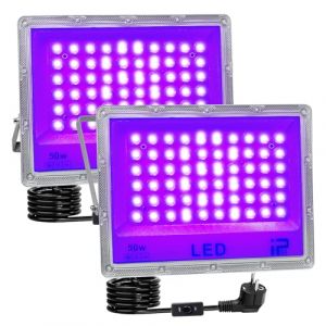 BOSITE Projecteur Lumi&egrave;re Noire 50W, Lumi&egrave;re Noire LED, Etanche IP65 Lumiere UV, 395-405nm, Projecteur UV pour peinture cor Porelleeinture corporelle Halloween F&ecirc;te fluorescente No&euml;l (BOSITE INC, neuf)
