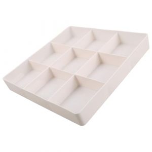 Mikikit Organisateur de Tiroir de Bureau Multifonction Plastique avec S&eacute;parateur Ajustable Bo&icirc;te de Rangement Maquillage et Parfum pour Coiffeuse Compartiments Extensibles Blanc (Famidago, neuf)