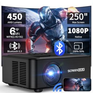 Projecteur Video,Vidéoprojecteur 1080P 5.3 Bluetooth Projecteur avec 50% Zoom, 6G WiFi Videoprojecteur Portable Portable Home Cinéma 250", Mini Projecteur pour TV Stick/HDMI/USB/Smartphone (newgiant, neuf)