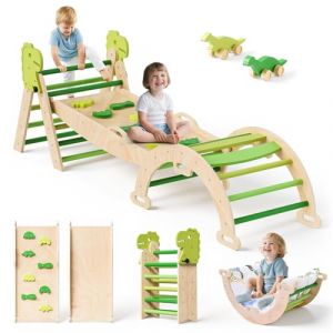 Brolteja Jouets d'escalade pour Tout-Petits, Cadre d'escalade Pliable pour Enfants, équipement de Jeu Montessori pour Tout-Petits (Vert-9 en 1) (YONCHAZH, neuf)