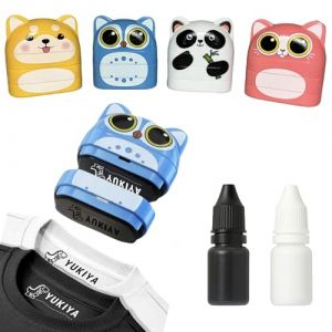 Tampon Personnalis&eacute; pour V&ecirc;tement Enfant &ndash; Marqueur Textile avec Nom &ndash; Id&eacute;al pour Cr&egrave;che, &Eacute;cole, Garderie &ndash; Encre R&eacute;sistante au Lavage &ndash; (noir et blanche) inclus encre 10ml (bleu) (ET HOP KIDS STAMP, neuf)