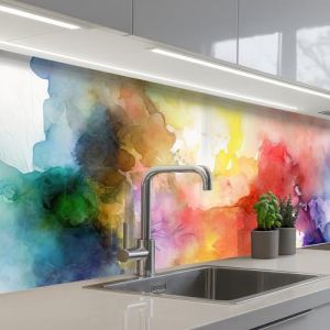 KitchenYeah© Credence Cuisine Adhesive 60x250 cm Protege Mur Revetement Mural Adhesif Parement Interieur À Coller Plaque Plastique Rigide Aquarelle - Arc-en-ciel - Abstrait - Art - Couleurs (KitchenYeah, neuf)