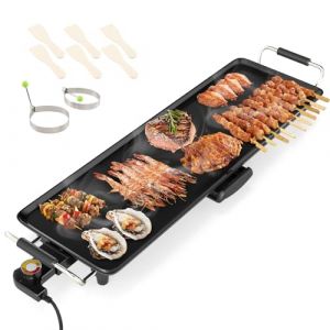 GOPLUS Plancha &Eacute;lectrique XXL 1400W, Thermostat Ajustable, Plancha Grille Table Antiadh&eacute;sive & Lavable avec Poign&eacute;e Rembourr&eacute;e, Grande Capacit&eacute; pour 8 Personnes (70x24CM) (Augenstern24, neuf)