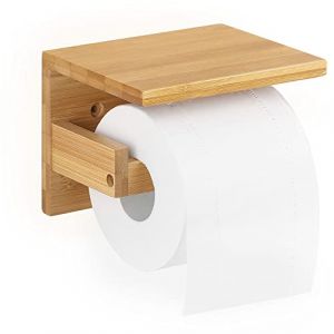 ecooe Porte Papier Toilette avec Etagère en Bambou, Support Papier Toilette avec Plateau, Derouleur Papier Toilette Mural,Porte Rouleau Papier pour Toilettes, Cuisine, Salle de Bain (Dasen EU, neuf)