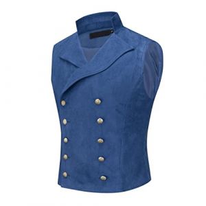 YFFUSHI Gilet de Costume en Daim pour Homme Crois&eacute; Style Gothique Steampunk en Velours pour Soir&eacute;e, Bleu, L (Easyishome Store, neuf)
