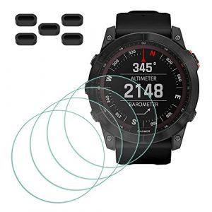MTHGH Protection Écran pour Garmin Fenix 7X Solar/Sapphire Solar Verre Trempé [4 Pièces] + Bouchons Anti-poussière [5 Pièces], Protecteur d'Écran Dureté 9H Anti-rayures Sans Bulles Ultra Mince (MTHGH-FR, neuf)