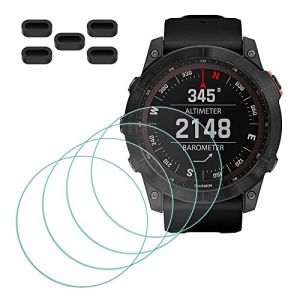 MTHGH Protection Écran pour Garmin Fenix 7X/ 7X Solar/ 7X Sapphire Solar Verre Trempé [4 pièces] + Bouchons anti-poussière 5 pièces, Protecteur d'écran Dureté 9H Anti-rayures Sans bulles Ultra Mince (MTHGH-FR, neuf)