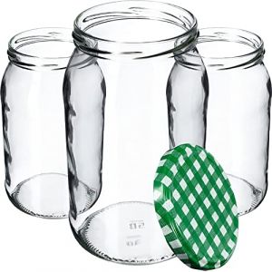 KADAX Lot de 48 Bocaux de Conservation en Verre - 900 ml - Pot à Confiture, Couvercle à Visser (Vert à Carreaux), K5198 (KADAX, neuf)