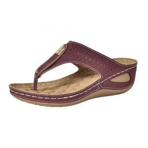 vejtmcc Chaussures orthopédiques pour femme Arch Fit Rollingsoft - Tongs d'été en cuir avec talon compensé - Sabots confortables pour la plage - Support de la voûte plantaire - Tongs à bout ouvert (Vejtmcc, neuf)