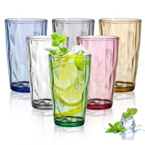 Lot de 6 Grands Verres à Eau de 470 ml, Verres à Boire en Plastique, Verres à Cocktail, Gobelets Colorés en Acrylique avec Une Apparence de Cristal, pour l'Eau, Jus, Cafés Glacés, Boissons Gazeuses (DING VICTORY LIMITED, neuf)