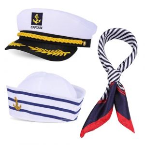 POPETPOP Chapeau De Marin Et Écharpe Ensemble Chapeau Capitaine De Yacht Accessoire Costume Marin Style Pour Tenue Fête Femme (Riser Treasure, neuf)