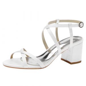 SHUTUP.DANCE Sandales &agrave; talon carr&eacute; de 6 cm &agrave; talons carr&eacute;s &agrave; bout ouvert en satin pour femme - Chaussures de mariage, de f&ecirc;te, de mari&eacute;e, de soir&eacute;e, &agrave; talons blocs - Blanc - 39 EU, blanc, 39 EU (Shut Up & Dance, neuf)