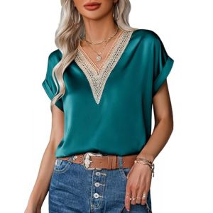 Zeagoo Chemisier Blouse Femme Chic et Élégant Chemise d été Haut Décontracté Ample Manche Courte Tshirt Turquoise S (Zeagoo direct, neuf)