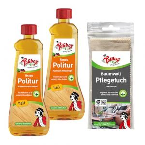 Poliboy fixneu de polissage clair &ndash; Polissage pour meubles pour bois vernis clairs &ndash; Polissage ravive la couleur du bois &ndash; 2 x 500 ml &ndash; Avec chiffon en coton &ndash; Fabriqu&eacute; en Allemagne (Kaladia FR, neuf)