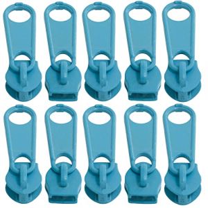 AERZETIX - C62814 - Lot de 10 curseurs N&deg;5 non verrouillable pour fermeture &eacute;clair &agrave; glissi&egrave;re spirale - couleur: bleu-vert - en m&eacute;tal - jupe robe maroquinerie confection coussin (Tuning, neuf)