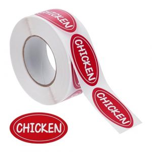 FINGERINSPIRE 500Pcs &Eacute;tiquettes Alimentaires Poulet 25x45mm Autocollants Ovales Adh&eacute;sifs Poulet &Eacute;tiquettes Alimentaires &Eacute;picerie Motif Mot &Eacute;tiquette Viande pour Enveloppes Pochettes Bulles et Sacs (FINGERINSPIRE FR, neuf)