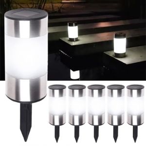 Groupe DDC Lot de 3 Bornes Solaires Jardin LED Inox - Lumi&egrave;re Solaire &agrave; Planter 4000K - &Eacute;tanches IP44 - Pose ou Piquet - &Eacute;clairage Ext&eacute;rieur Terrasse All&eacute;e Sans Fil (6) (Groupe DDC, neuf)
