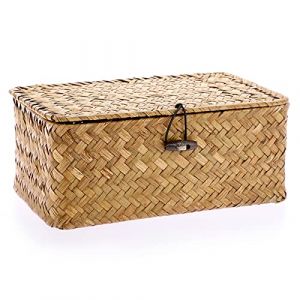 OLegei Panier de rangement en osier panier avec couvercle panier pour &eacute;tag&egrave;re bo&icirc;te de rangement organisateur de table (caramel, 23 x 13 x 10cm) (SunGiRay, neuf)
