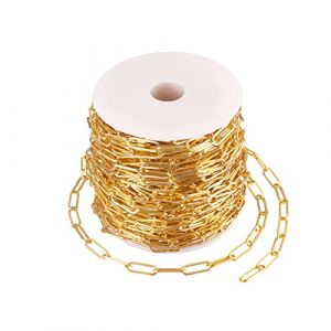 Rouleau de cha&icirc;ne &agrave; maillons ovales plats de 18 x 6 mm pour fabrication de bijoux - Dor&eacute; - Rouleau de 25 m (Biyun Jewelry EU, neuf)