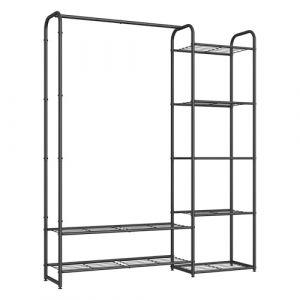 SONGMICS Portant à Vêtements, Porte-vêtement avec Tringle et Étagères, Porte-manteau en Métal, Noir Mat LGR462B01 (SONGMICS HOME FR, neuf)