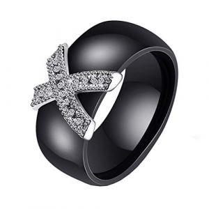HIJONES &Eacute;l&eacute;gant Cristal C&eacute;ramique Bague D&ocirc;me pour Femme Filles en Acier Inoxydable avec Zircone Cubique Alliance Anneaux de Mariage Noir Taille 68 (HIJONESeurope, neuf)