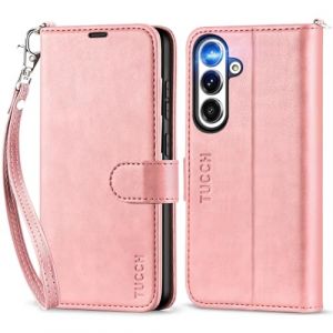 TUCCH Etui pour Galaxy S25 Plus 5G, Coque Portefeuille Cuir Synth&eacute;tique, [Blocage RFID] Fentes Cartes Housse Clapet Antichoc TPU Protection pour Galaxy S25 Plus (6,7", 2025) - Rose P&acirc;le avec Dragonne (EC-GLOBAL FR, neuf)