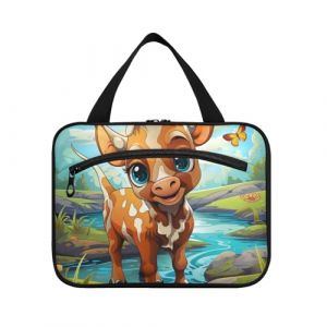 Linnyio Vache Aquarelle Drôle Trousse de Toilette de Voyage Suspendue Maquillage,Grande Capacité Pliable Rangement Sacs de Lavage pour Femmes Filles (Linnyio, neuf)