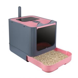 OHMG Bac à litière pour Grands Chats,Fermé et Facile à Nettoyer,Maison de Toilette pour Chat Meuble litière Chat bac à litière 2 Portes avec Filtre et Pelle et bac Amovible (jusiZL, neuf)