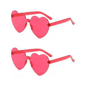 BARRU Lunettes de Soleil en Forme de Coeur, Lunettes Parti de Soleil Hippie Lunettes de Soleil Transparentes en Forme de C&oelig;ur sans Monture pour &eacute;t&eacute; Party Cosplay de F&ecirc;te No&euml;l, Rose rouge (STAR PENGPENG, neuf)