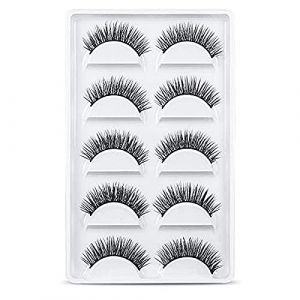 URAQT 3D Faux Cils Naturel, 5 Paires Fait à la Main Faux Cils Naturel, Professionnel Cils Réutilisable Noir Pour Femmes Maquillage (Petit Wudong, neuf)