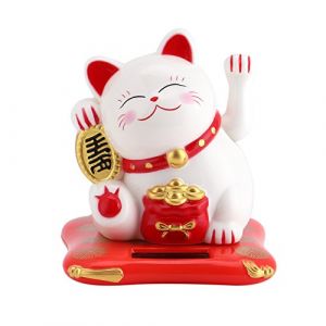 Chat Porte-Bonheur, Chat Ondulant à énergie Solaire Maneki Neko Chat Porte-Bonheur Bras Agitant Figurine Symbole Fortune Argent et Bonne Chance Chat Chinois Fengshui Accueillant des Chats(Blanc) (Kang Wang Zesheng, neuf)