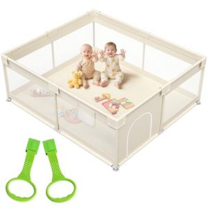 Julrrimg Parc Bebe XXL Parc Enfant - 150X175cm Parc Bébé Maille Respirante Centre d'activités intérieur et extérieur Beige (BIBOSRL, neuf)