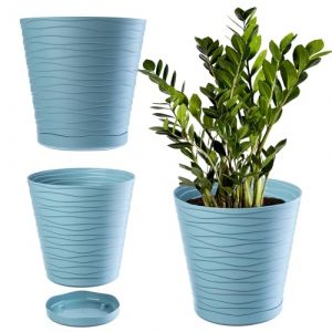 KADAX Pot de Fleurs en Plastique avec Soucoupe Incorporée, Pot de Plantes avec Conception Raffinée pour la Décoration d'Intérieur (17 cm, Turquoise) (KADAX, neuf)