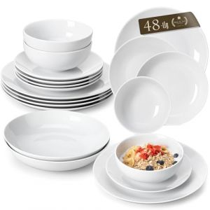 MALACASA S&eacute;rie AMELIA Service de Table Blanche en Porcelaine pour 12 Personnes avec Assiettes Plates, Bols &agrave; C&eacute;r&eacute;ales, 48 Pi&egrave;ces Service de Vaisselle Rond (VELOTOP  INTERNATIONAL LIMITED, neuf)