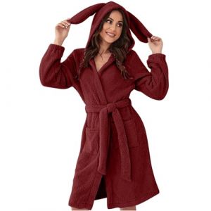 Peignoirs moelleux pour femme - Robe de chambre chaude et confortable en polaire avec oreilles de lapin - Pyjama d'hiver en polaire avec capuche - Robe de chambre grande taille, bordeaux, L (Shaonianqiang, neuf)