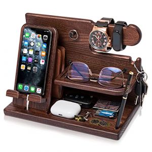 Teslyar Cadeau pour homme - Station d'accueil en bois pour t&eacute;l&eacute;phone - Organisateur de bureau - Cadeaux pour les p&egrave;res, cadeaux pour lui, cadeau de No&euml;l, d'anniversaire de mariage, de table de nuit (Teslyar, neuf)