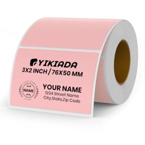 YIKIADA Rouleau d'étiquettes thermiques en vinyle rose, 50 x 76 mm, autocollant rectangulaire pour adresse, autocollant étanche pour nom, code à barres, code QR, DIY, 500 pièces (YIJIADA, neuf)