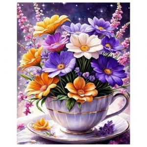 Peinture Numero Adulte, DIY Peinture Par Numero Adulte, Peinture Acrylique pour Adultes Enfants débutants Facile sur Toile Peinture Numero avec peintures et pinceaux, Fleur Mauve 40×50 cm (Daisen Art, neuf)
