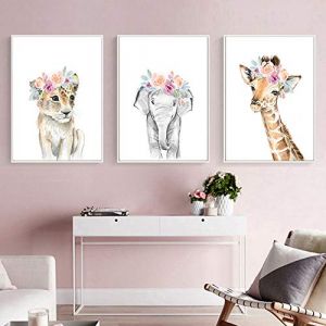 Nordic Ideas 3 Posters Bebe Elephant Chat Girafe Guirlande Affiches Animaux Jungle Tableau Coloré Enfants Fille Garcon Décorations Murales Impression sur Toile sans Cadre PTAN004-L (Nordic Ideas, neuf)