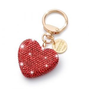 CHUQING Porte-cl&eacute;s de voiture en forme de c&oelig;ur avec strass scintillants, porte-cl&eacute;s en strass pour femme, C&oelig;ur rouge, taille unique (CHUQING-FR, neuf)