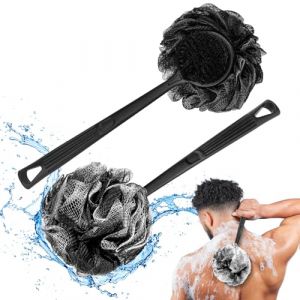 Loofah avec manche & brosse de douche charbon 2 pi&egrave;ces - Id&eacute;ale pour l&rsquo;exfoliation, loofah pour le dos avec brosse de bain, long manche pour brosse de douche pour le dos (Tilco FR, neuf)